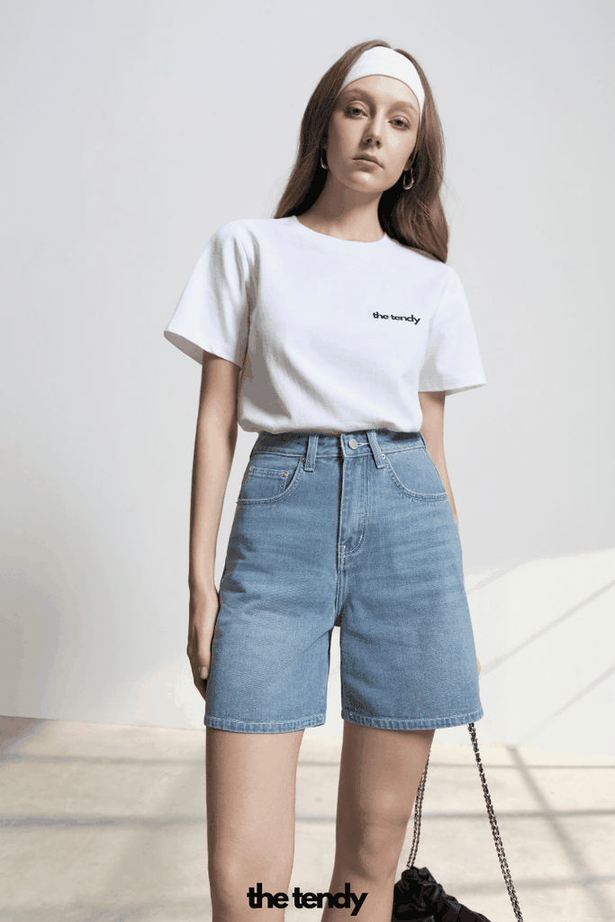 Quần short jean nữ Erica lưng cao, dáng đứng basic, chất cotton dày dặn