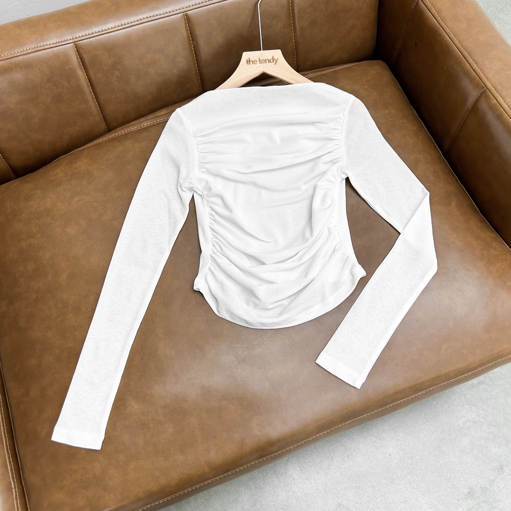 Áo thun ARLEY dài tay màu trắng, chất cotton, có nhún sườn