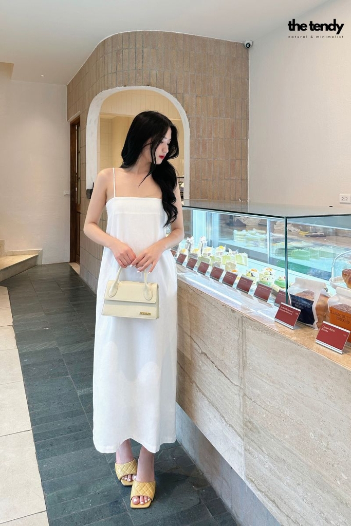 Váy linen Vera hai dây, dáng suông maxi