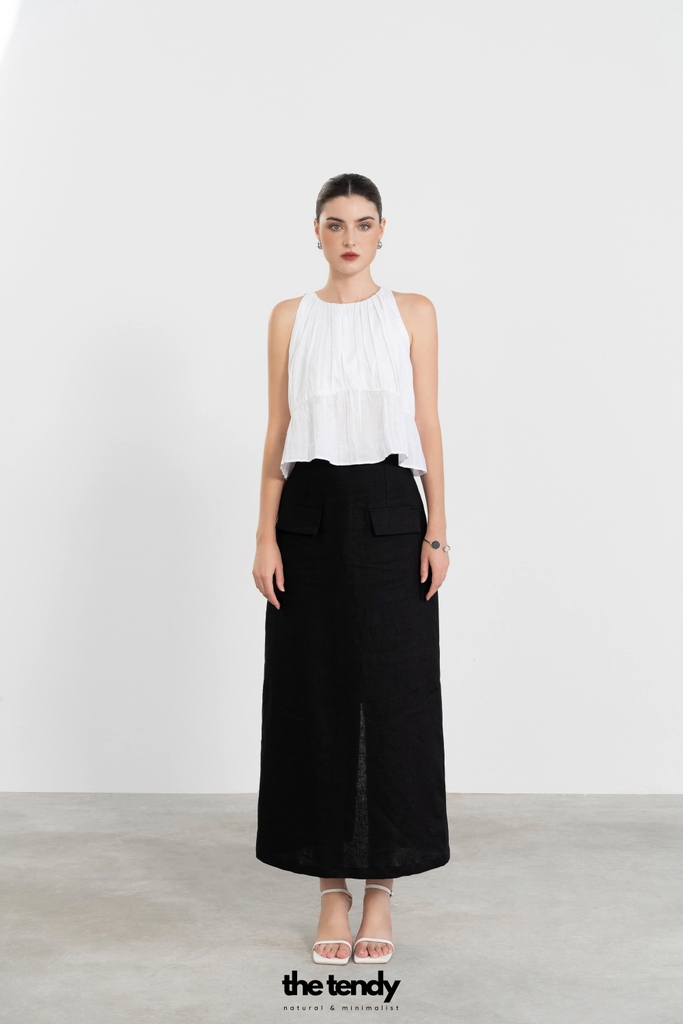 Áo linen 2 dây dáng croptop Daria, màu trắng