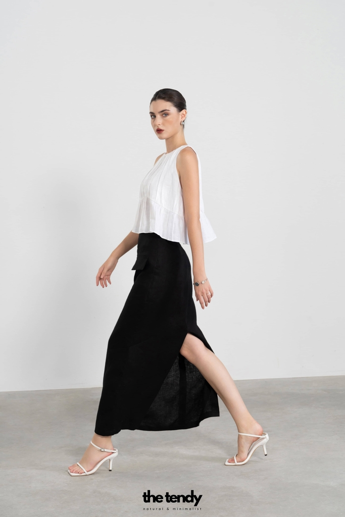 Áo linen 2 dây dáng croptop Daria, màu trắng