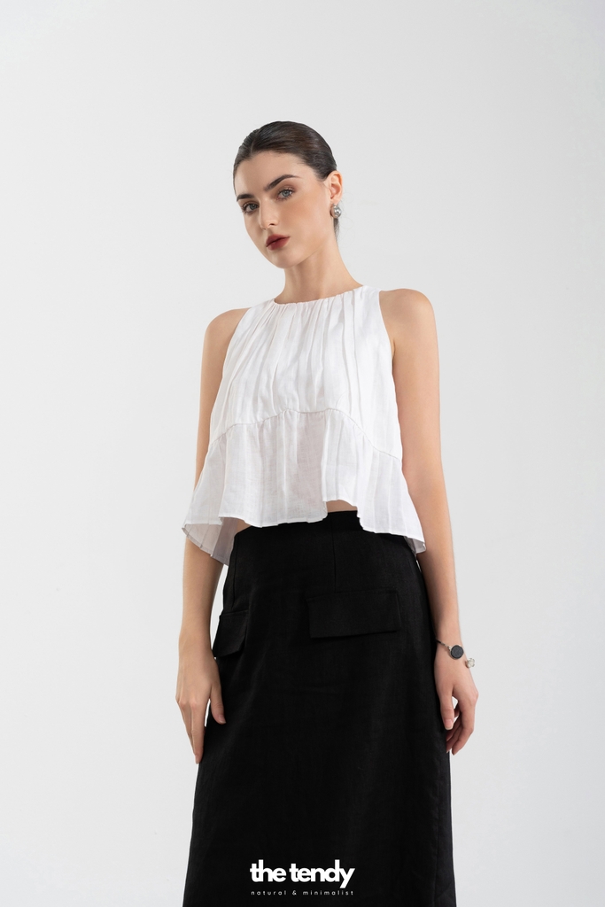 Áo linen 2 dây dáng croptop Daria, màu trắng