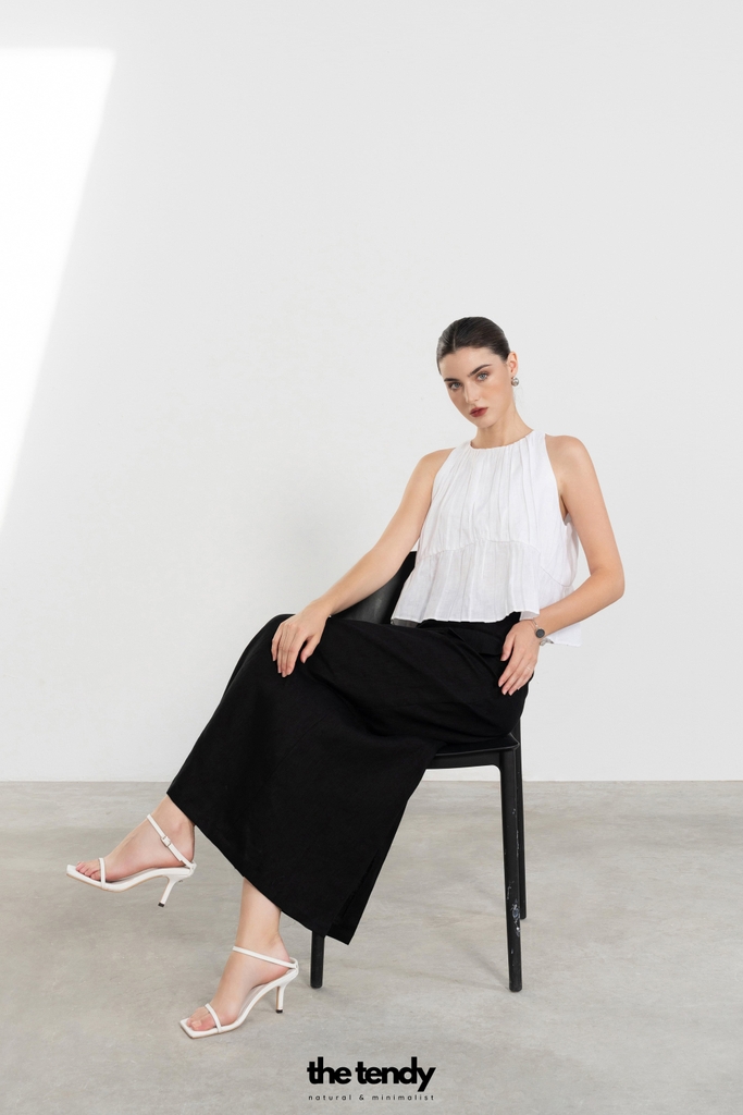 Áo linen 2 dây dáng croptop Daria, màu trắng
