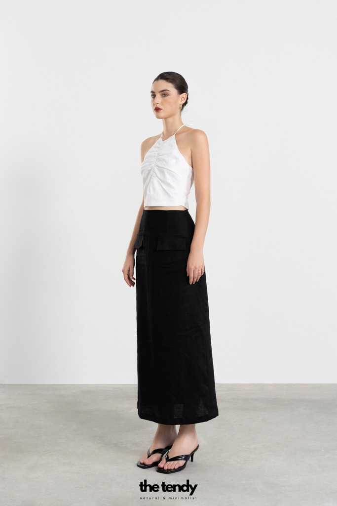Áo yếm croptop Linen Liza, nhún phần trước ngực thắt dây sau phong cách tối giản