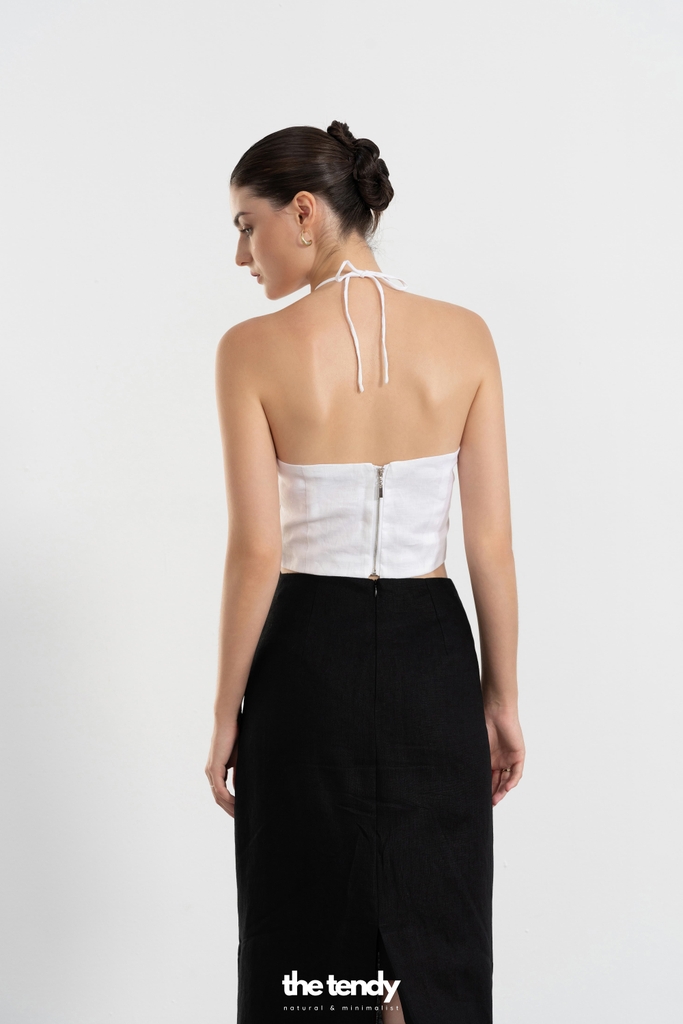 Áo yếm croptop Linen Liza, nhún phần trước ngực thắt dây sau phong cách tối giản