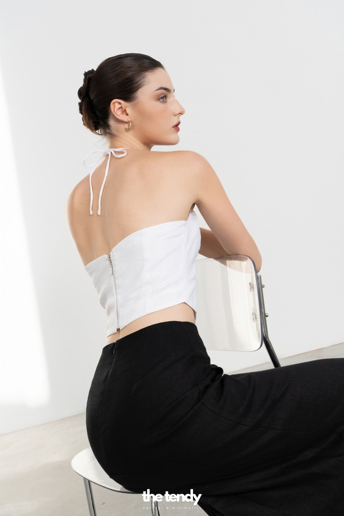 Áo yếm croptop Linen Liza, nhún phần trước ngực thắt dây sau phong cách tối giản