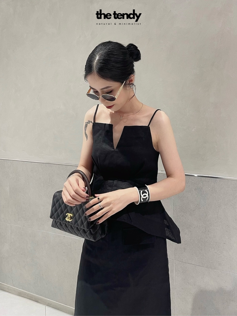 Áo hai dây chiết eo chất liệu linen thời trang tối giản Florence the tendy