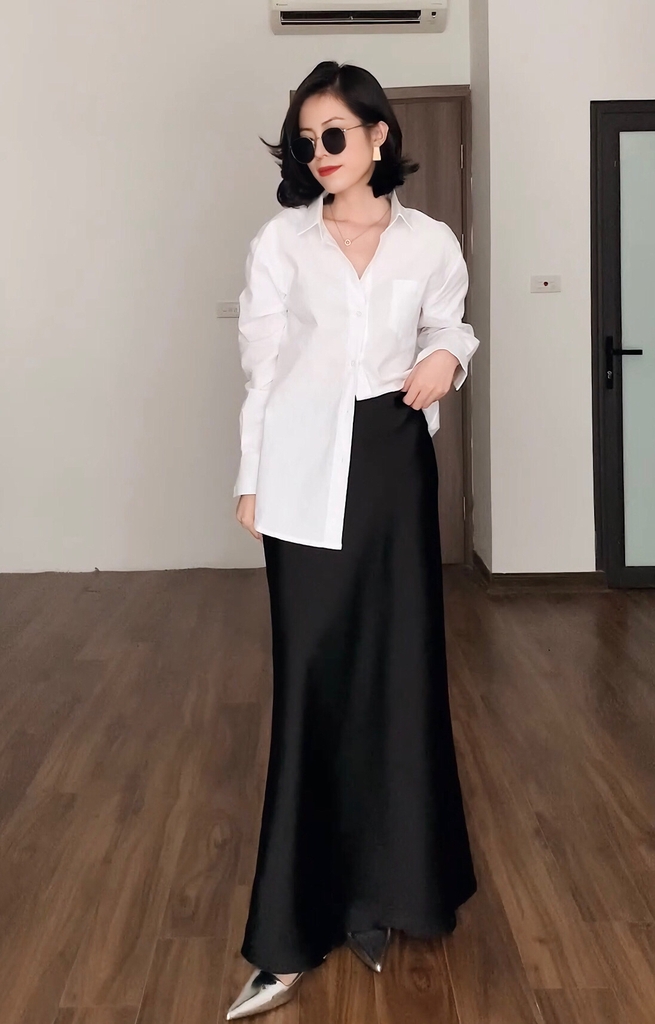 Chân váy lụa dáng dài chữ A Lena