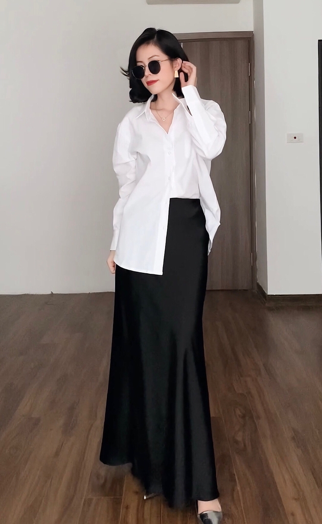 Chân váy lụa dáng dài chữ A Lena