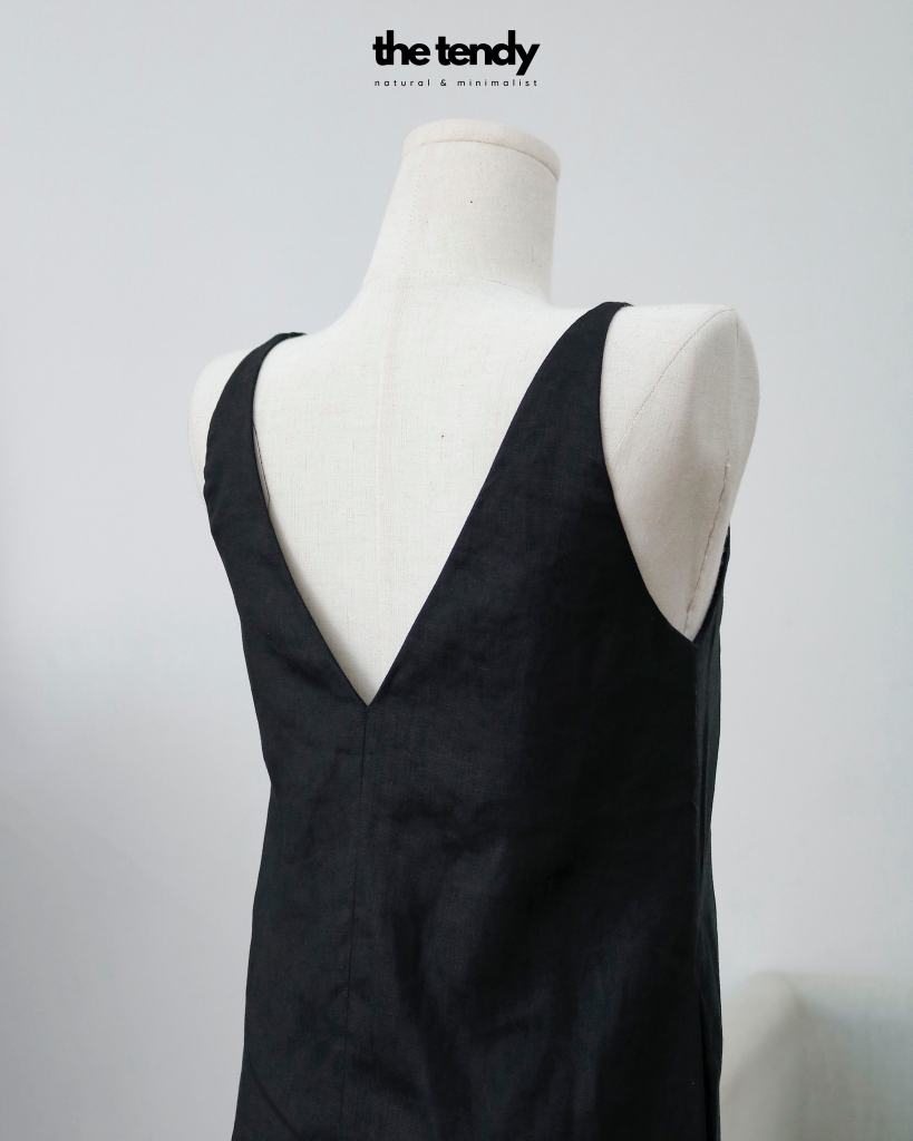Đầm Lelalin Linen cổ khoét V phong cách thanh lịch