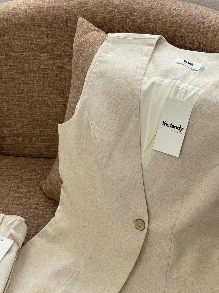 Áo gile Linen Le Tournesol màu muối tiêu thanh lịch