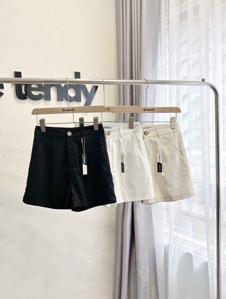 Quần short linen Roses Noires cạp cao bản to nhiều màu: Đen, Trắng, Nâu, Be, Hồng