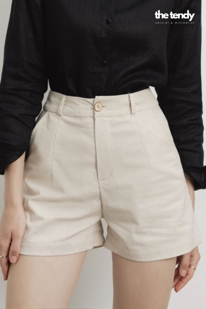 Quần short linen Roses Noires cạp cao bản to nhiều màu: Đen, Trắng, Nâu, Be, Hồng