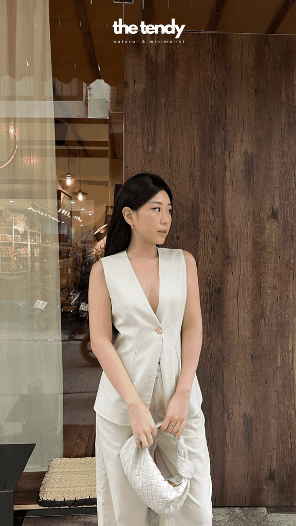 Áo gile Linen Le Tournesol màu muối tiêu thanh lịch