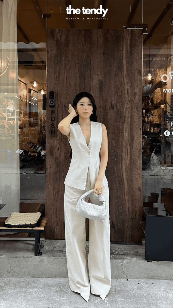 Áo gile Linen Le Tournesol màu muối tiêu thanh lịch