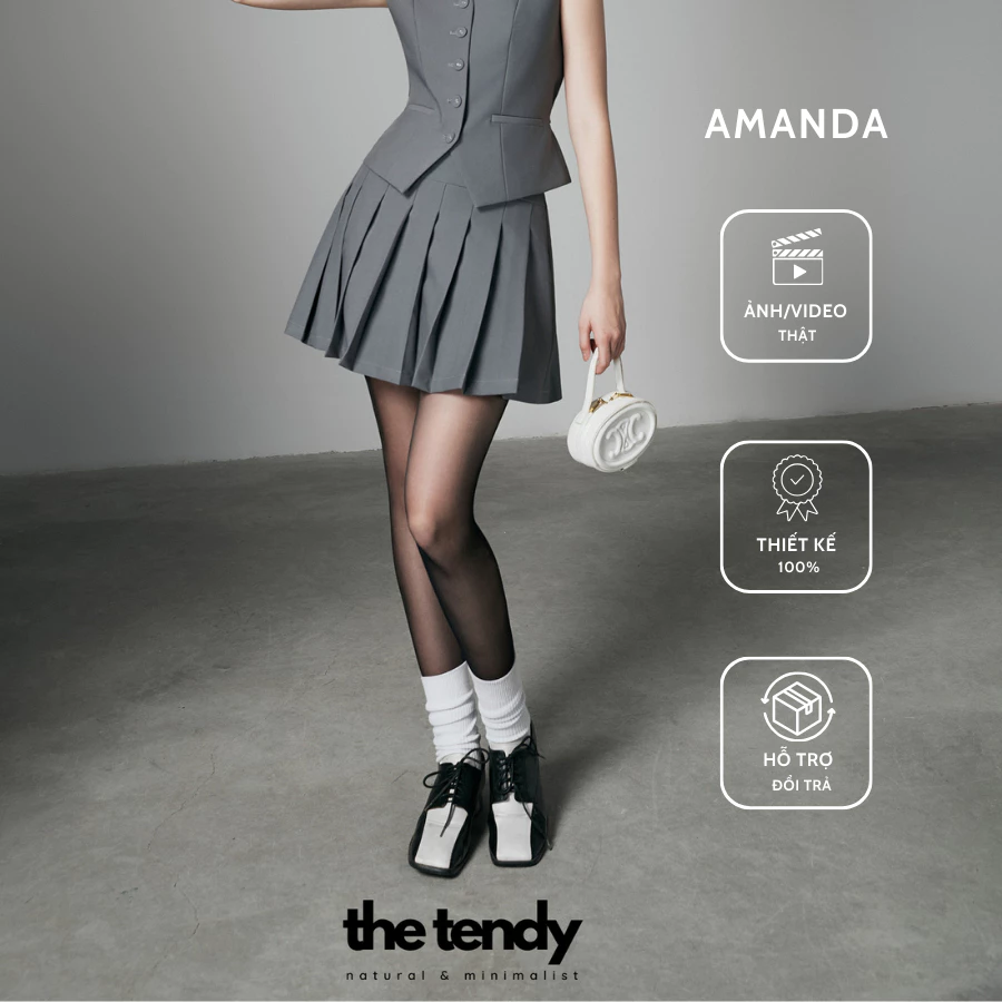 Chân váy Amanda, xếp ly dáng ngắn, có khóa kéo, 2 lớp dày dặn