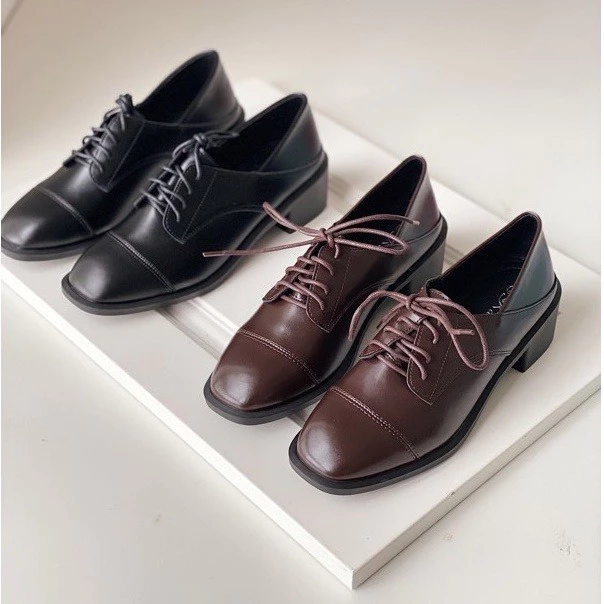 Giày Oxford nữ da mềm, 2 màu đen/ nâu,  đế 5cm