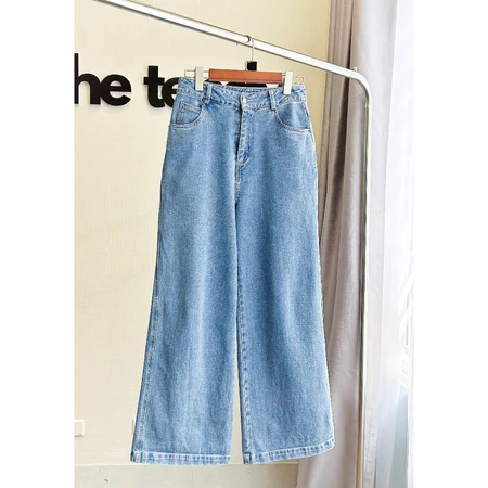 Quần bò dài Casey, chất cotton, form suông, ống rộng