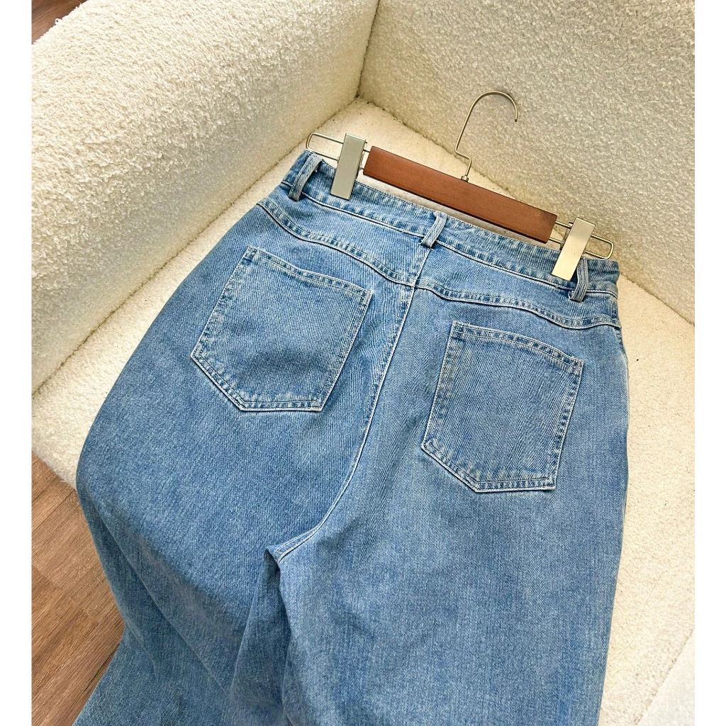 Quần bò dài Casey, chất cotton, form suông, ống rộng