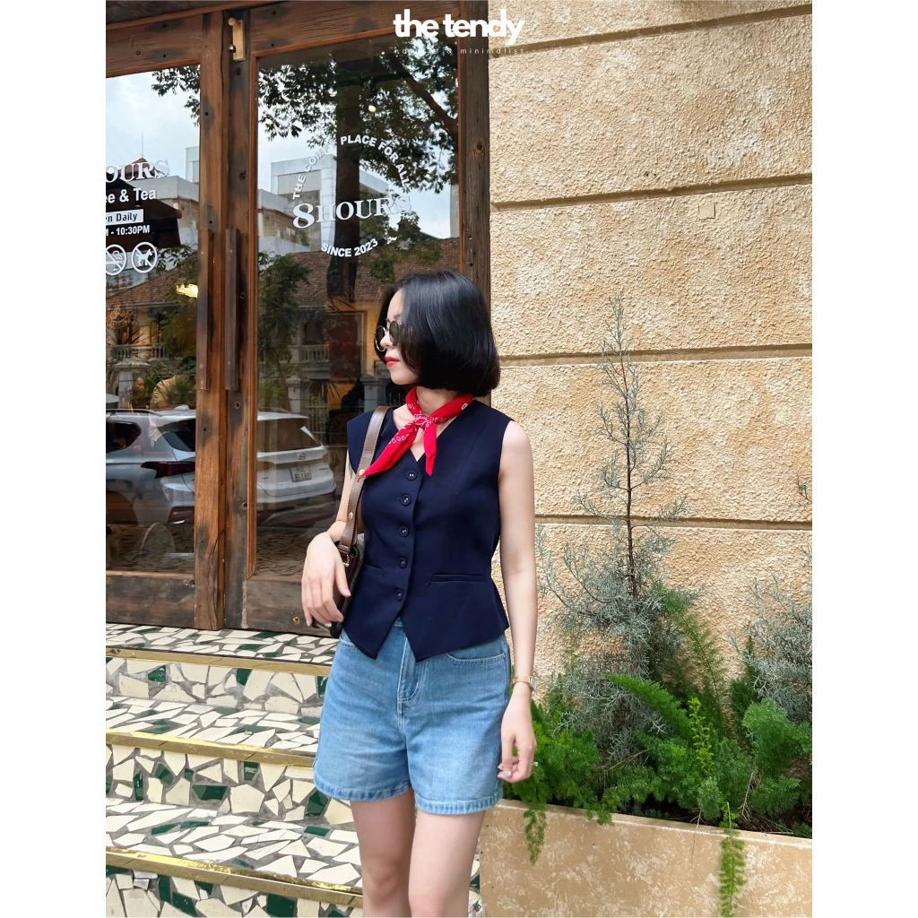 Quần short jean nữ Erica lưng cao, dáng đứng basic, chất cotton dày dặn