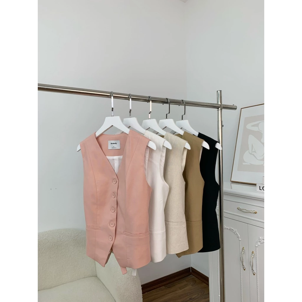Áo Gile linen Loria phong cách tối giản, nhiều màu: Be, Đen, Trắng, Hồng, Nâu