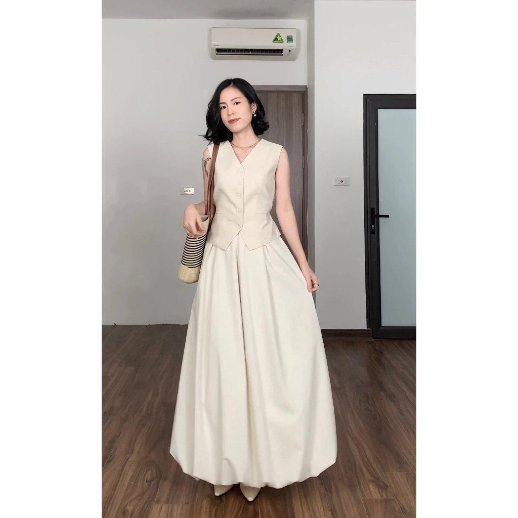 Chân váy bubble linen LÉNA