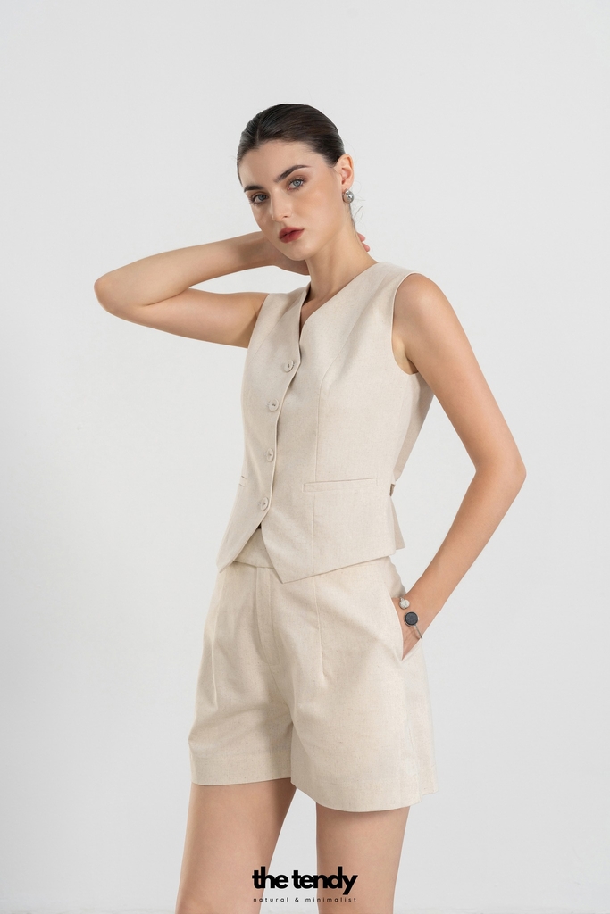 Áo Gile linen Loria phong cách tối giản, nhiều màu: Be, Đen, Trắng, Hồng, Nâu