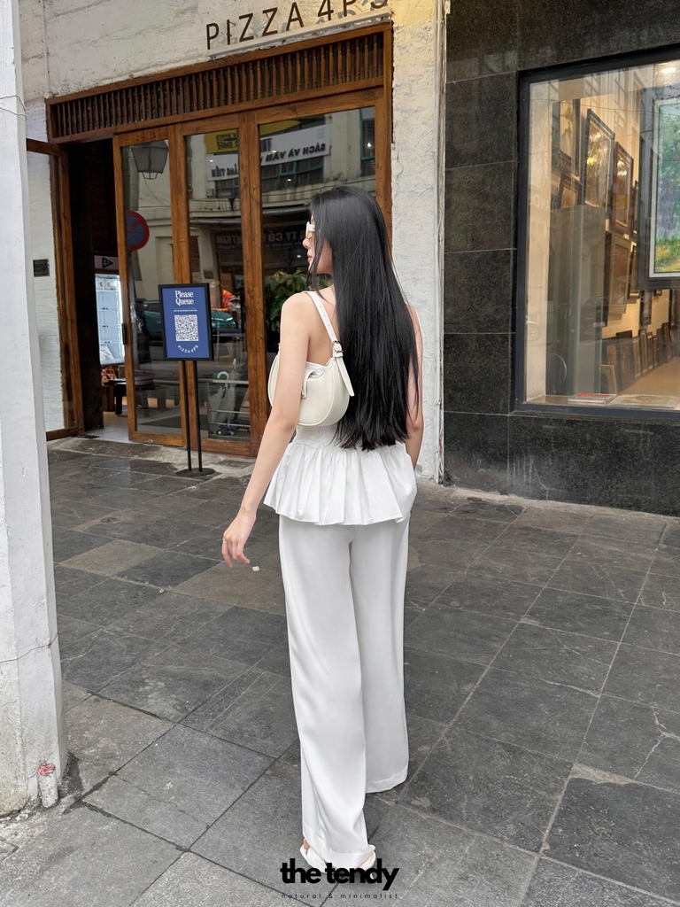 Áo Margaret dáng peplum, cúp ngực, dáng xòe xinh xắn, màu trắng, có chun sau