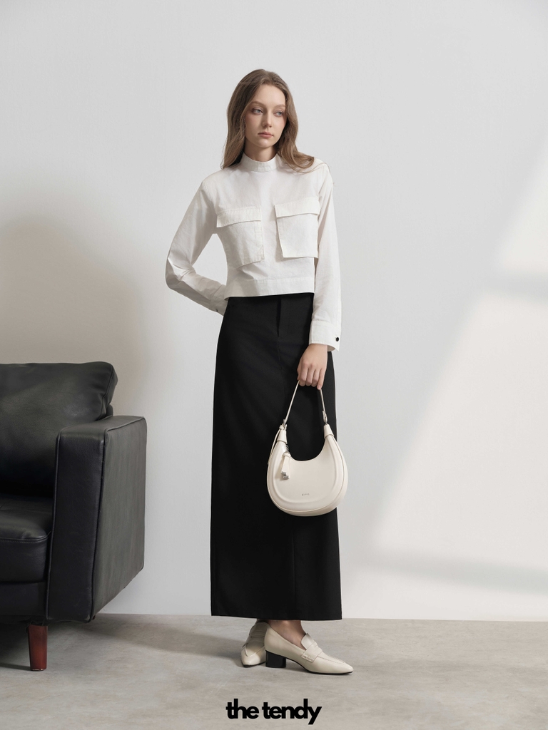 Áo somi dài tay dáng Croptop LAYLA, có túi hộp trước ngực