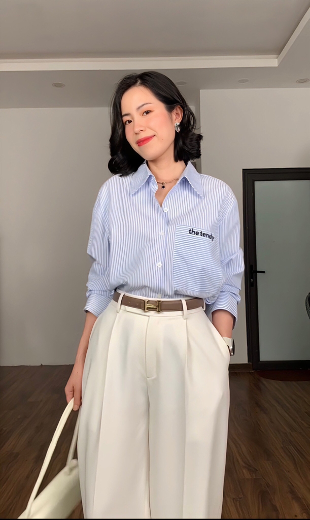 Áo somi kẻ dài tay dáng basic ALINE