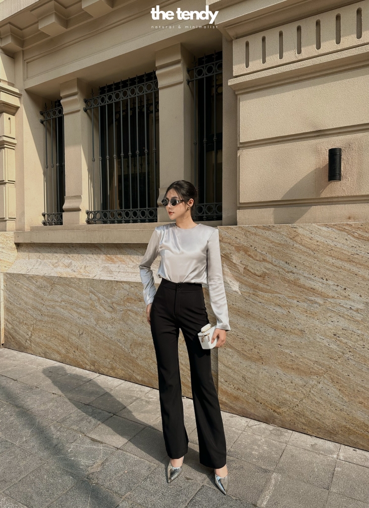 Áo lụa Ariana tay dài, chất lụa cao cấp, cổ tròn, vai cách điệu