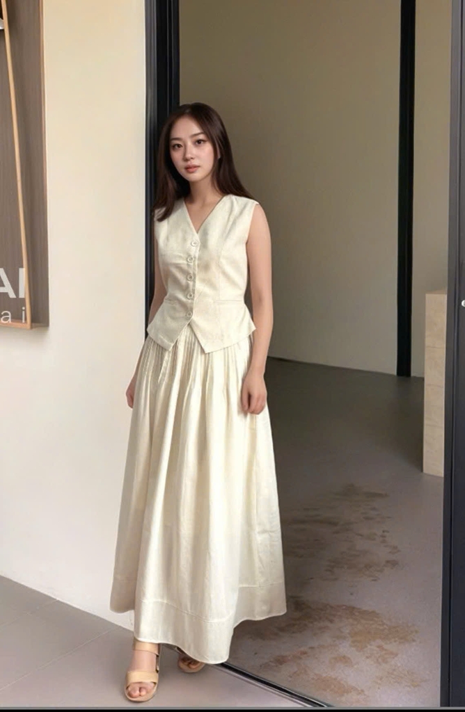 Chân váy linen xếp ly cạp Lauryn