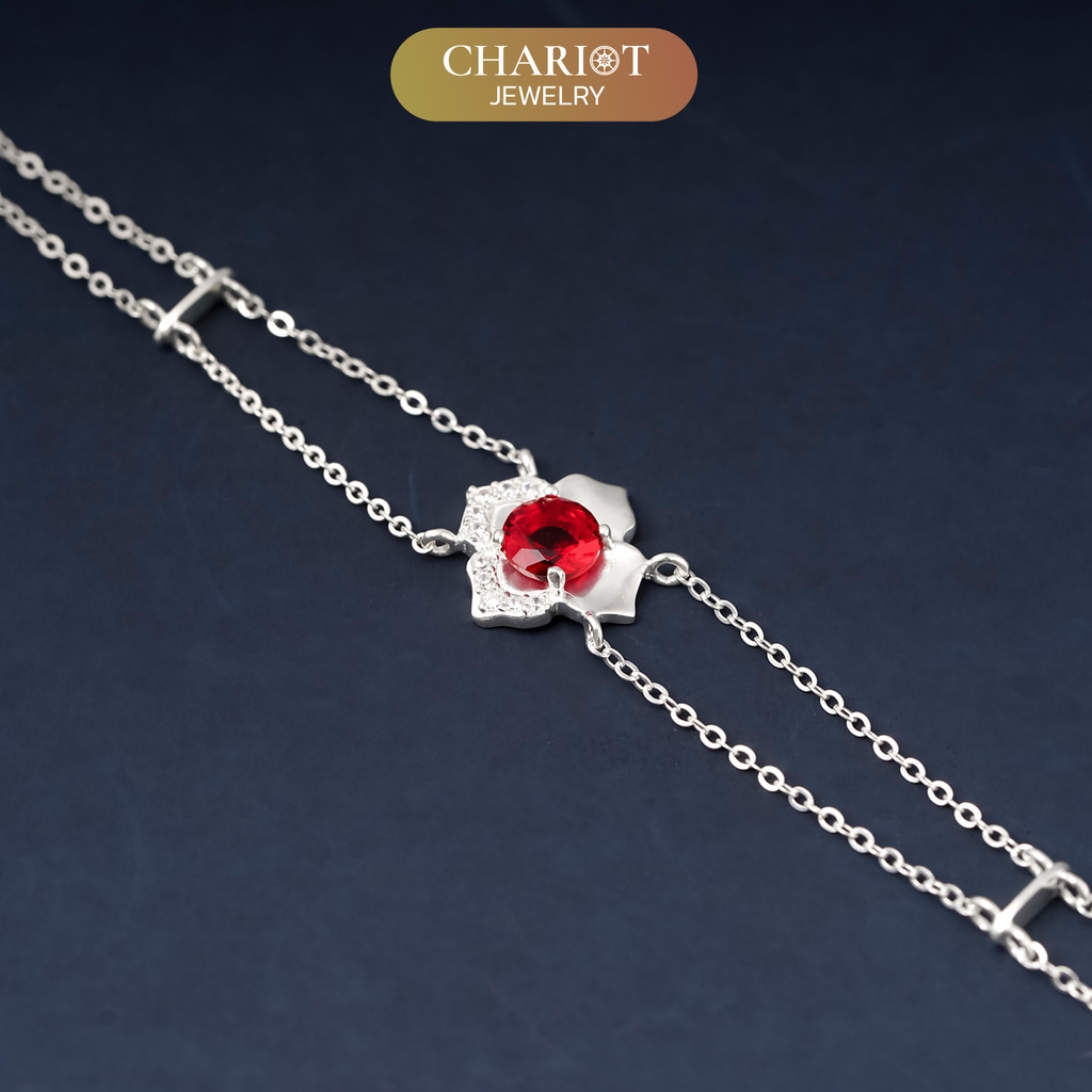 Lắc tay BCJ10 bông hoa đá đỏ quyến rũ Chariot Jewelry