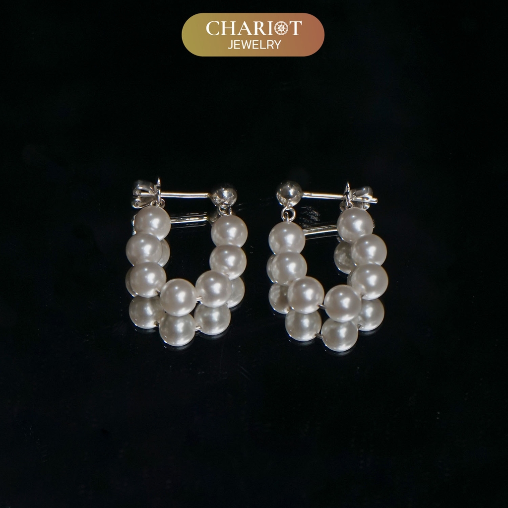 Khuyên tai nữ  ECJ08 ngọc trai nhân tạo, thanh lịch duyên dáng chốt bạc s925 ChariotJewelry