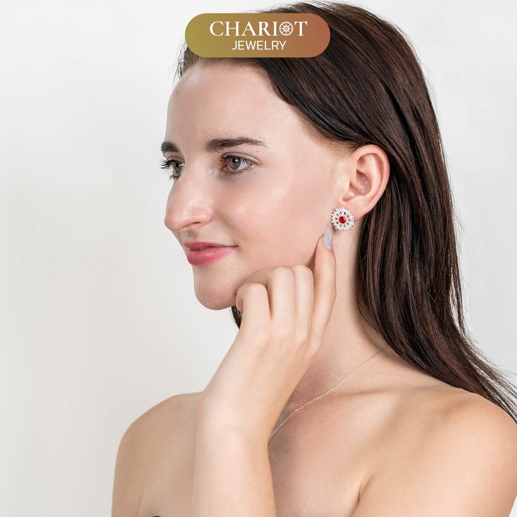 Khuyên tai bạc ECJ24 Vòng xoay hoa mặt trời s925 ChariotJewelry