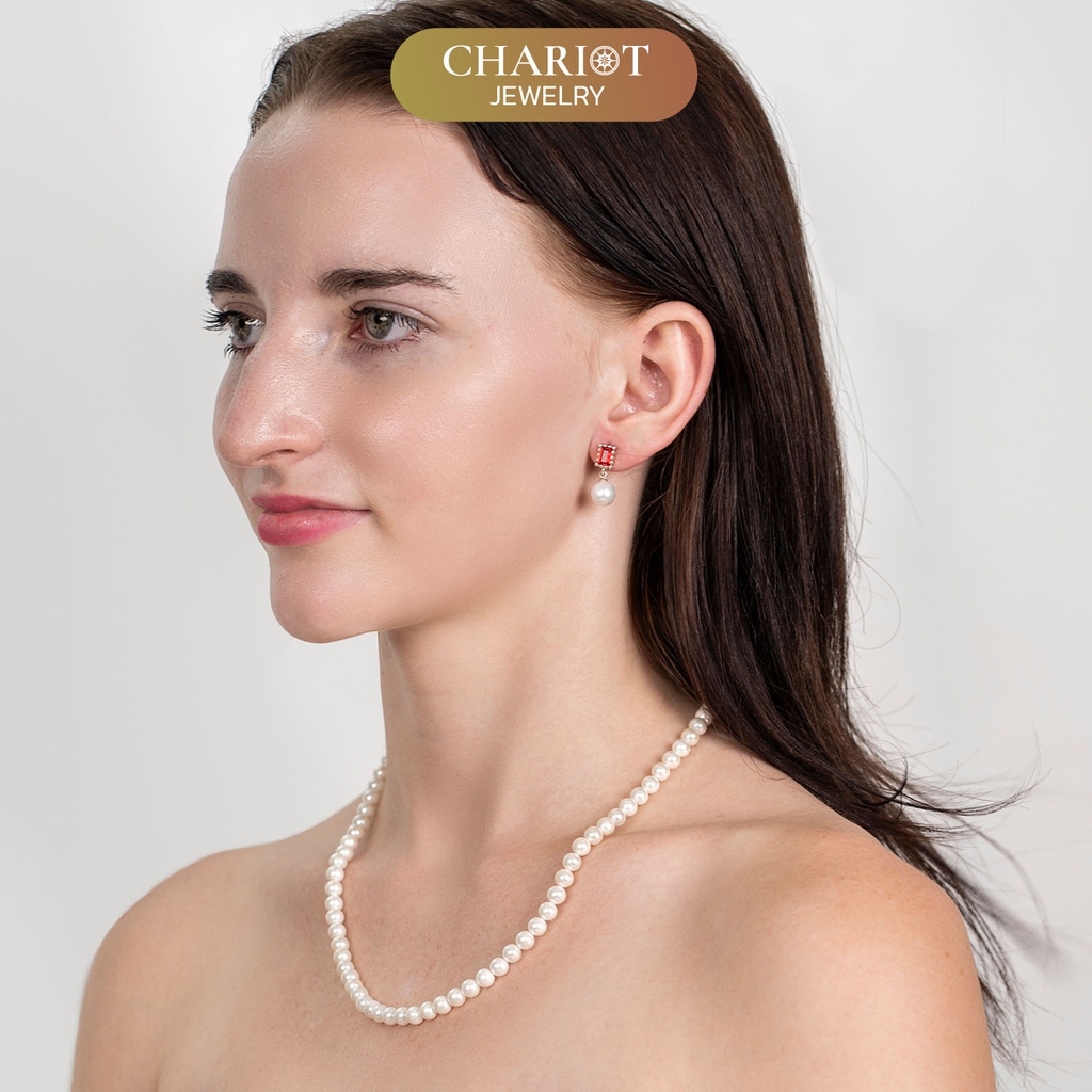 Khuyên tai bạc ECJ32 Silver Pearl Drop s925 ChariotJewelry