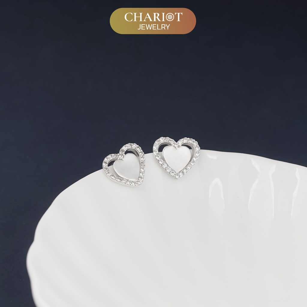 Khuyên tai bạc ECJ51 hình trái tim thanh lịch, dễ phối đồ ChariotJewelry
