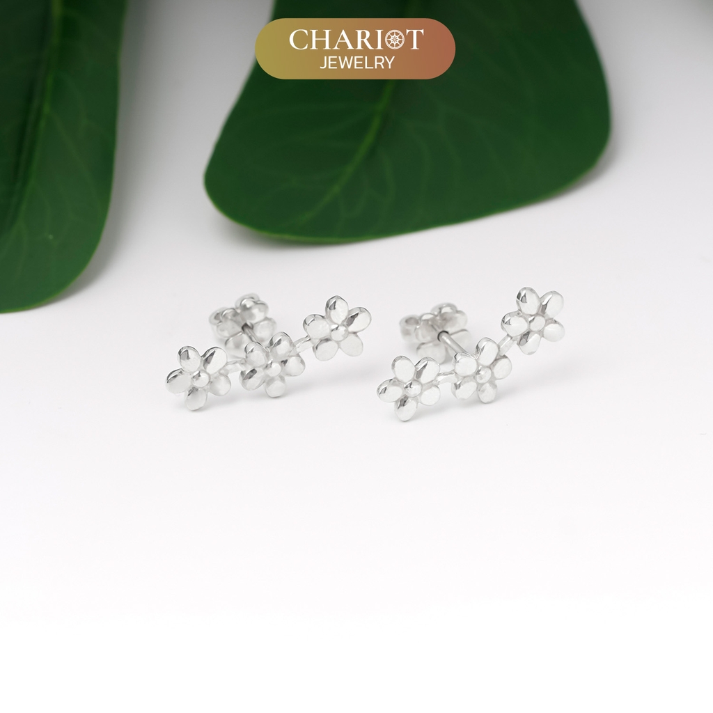 Khuyên tai bạc ECJ56 ba bông hoa nhỏ xinh, nữ tính ChariotJewelry