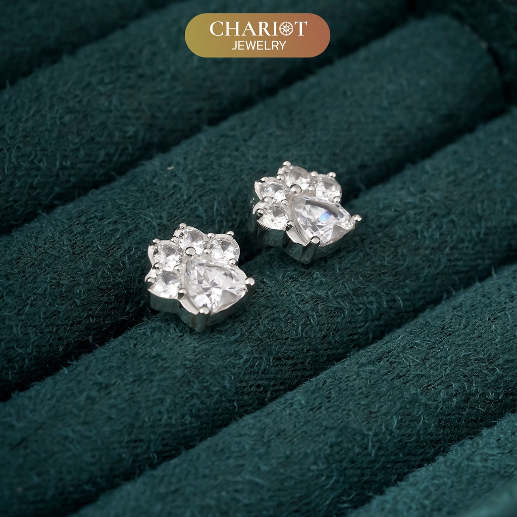 Khuyên tai bạc ECJ66 bàn chân cún yêu dễ thương ChariotJewelry