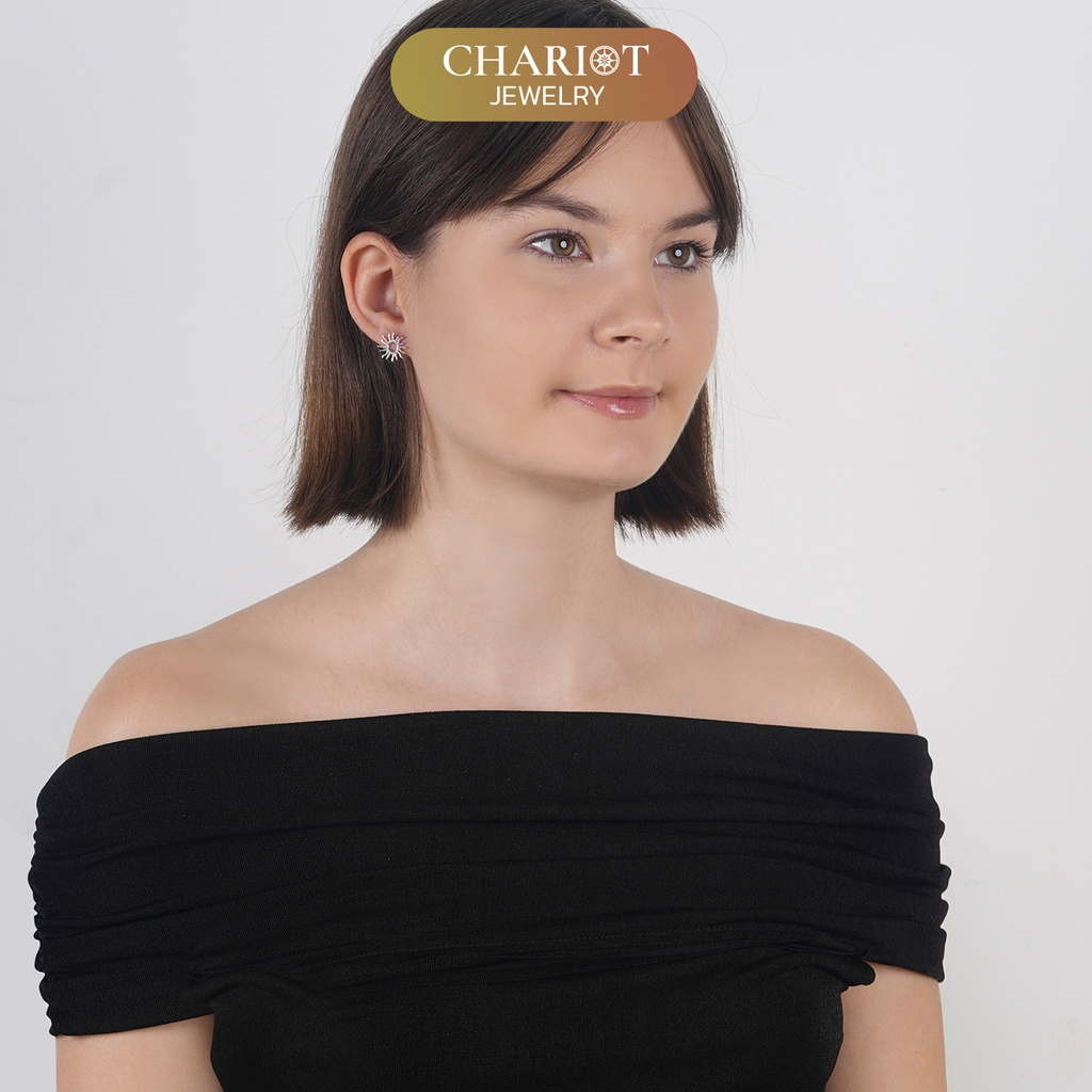 Khuyên tai bạc ECJ75 hào quang Mặt Trời cá tính Chariot Jewelry