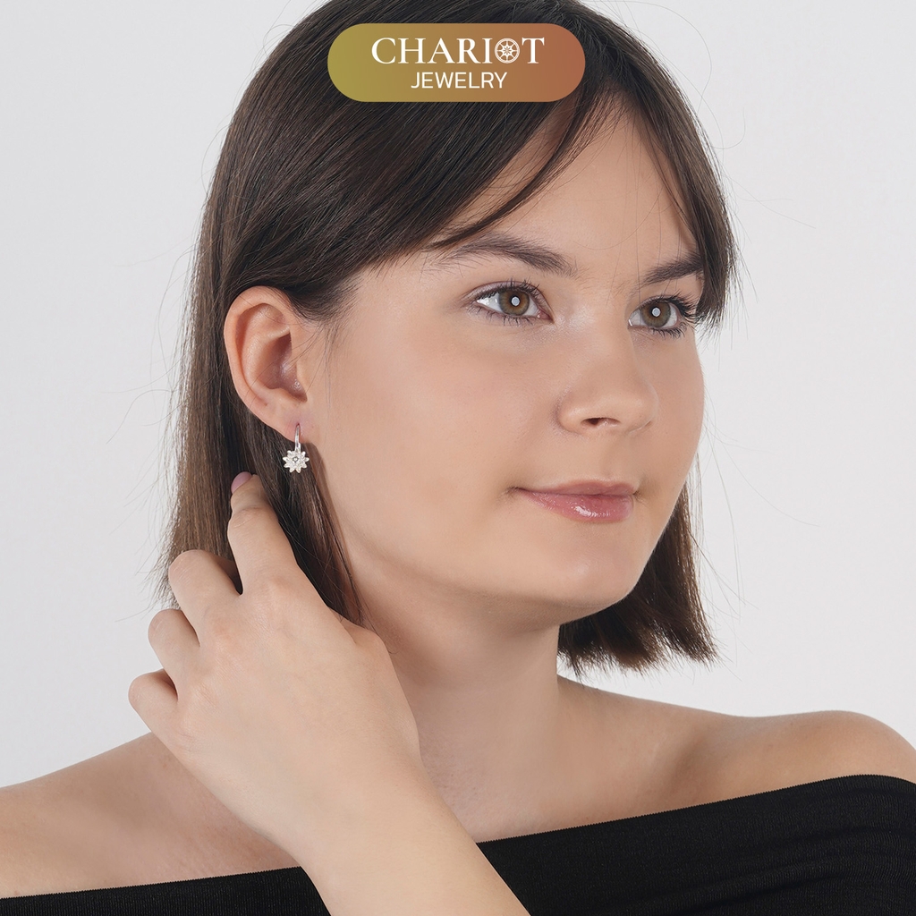 Khuyên tai bạc ECJ78 hoa sen nhỏ dịu dàng Chariot Jewelry