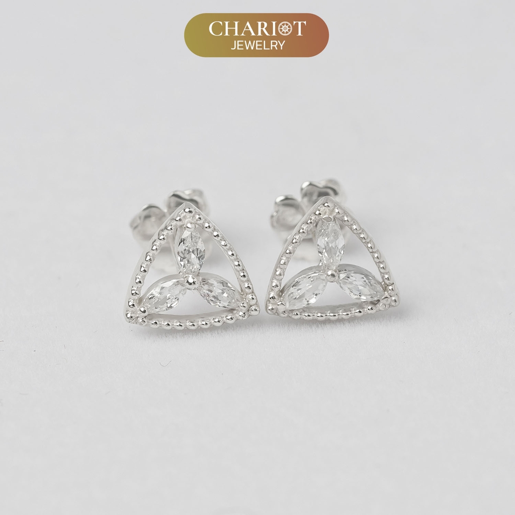 Khuyên tai bạc ECJ36 Tam giác Hoa s925 ChariotJewelry