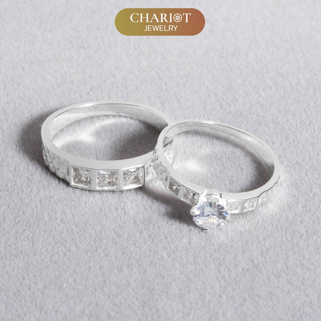 Nhẫn đôi bạc S925 nam nữ NCJ120 Square Stone, nhẫn couple bạc, quà tặng Valentine ý nghĩa dành tặng bạn gái, ChariotJewelry