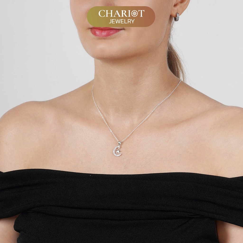 Dây chuyền bạc s925  DCJ116 Moon, Star & Sun, đính đá CZ cao cấp, ChariotJewelry
