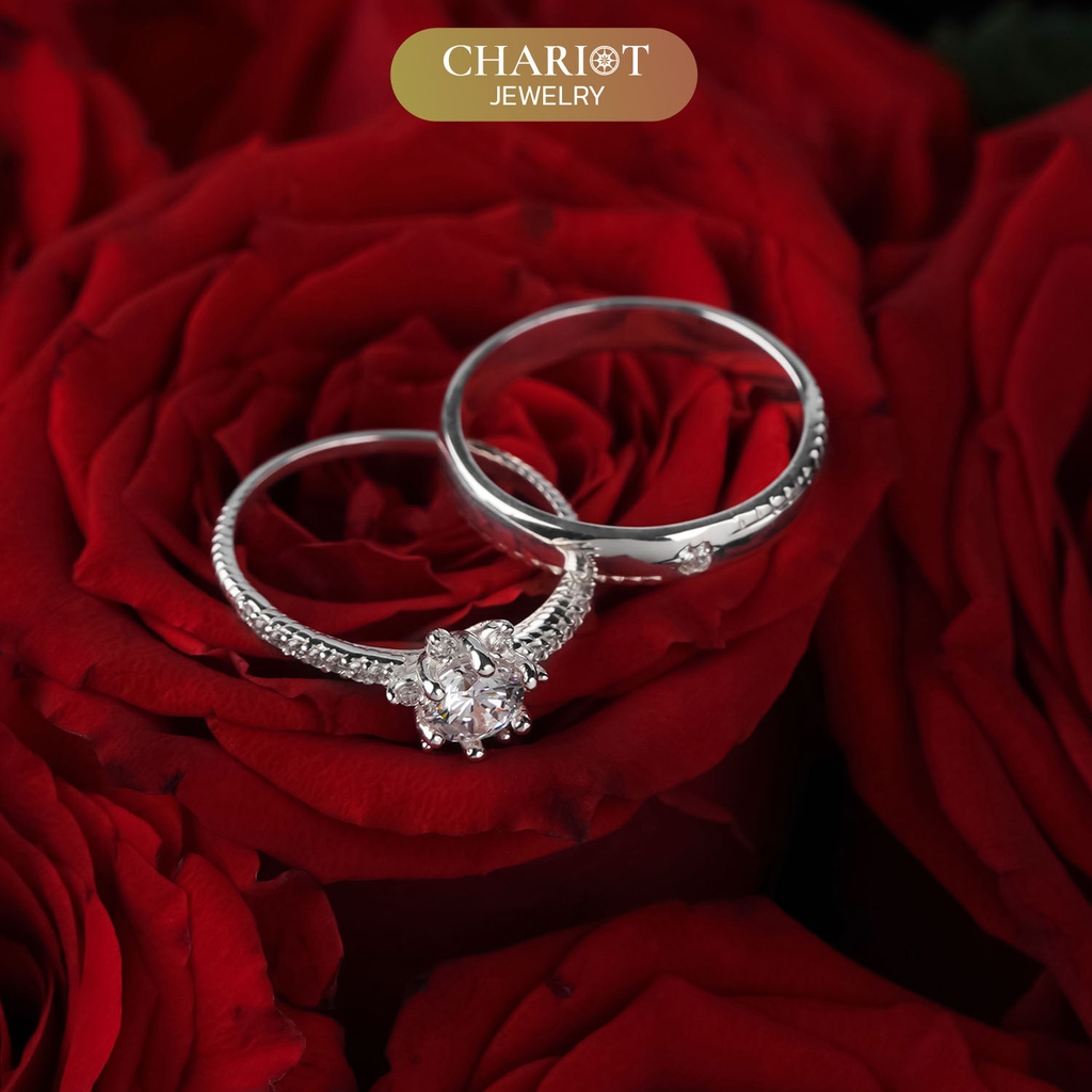Nhẫn đôi bạc S925 nam nữ NCJ99 Sparkling Blossom, nhẫn couple bạc, quà tặng Valentine ý nghĩa dành tặng bạn gái, ChariotJewelry