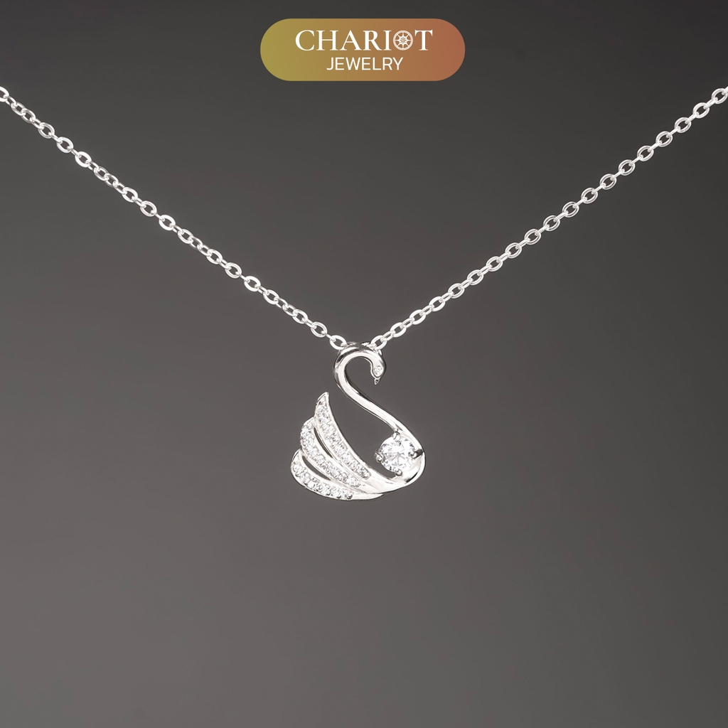 Dây chuyền bạc s925 DCJ197 hình thiên nga, đính đá CZ lấp lánh, ChariotJewelry