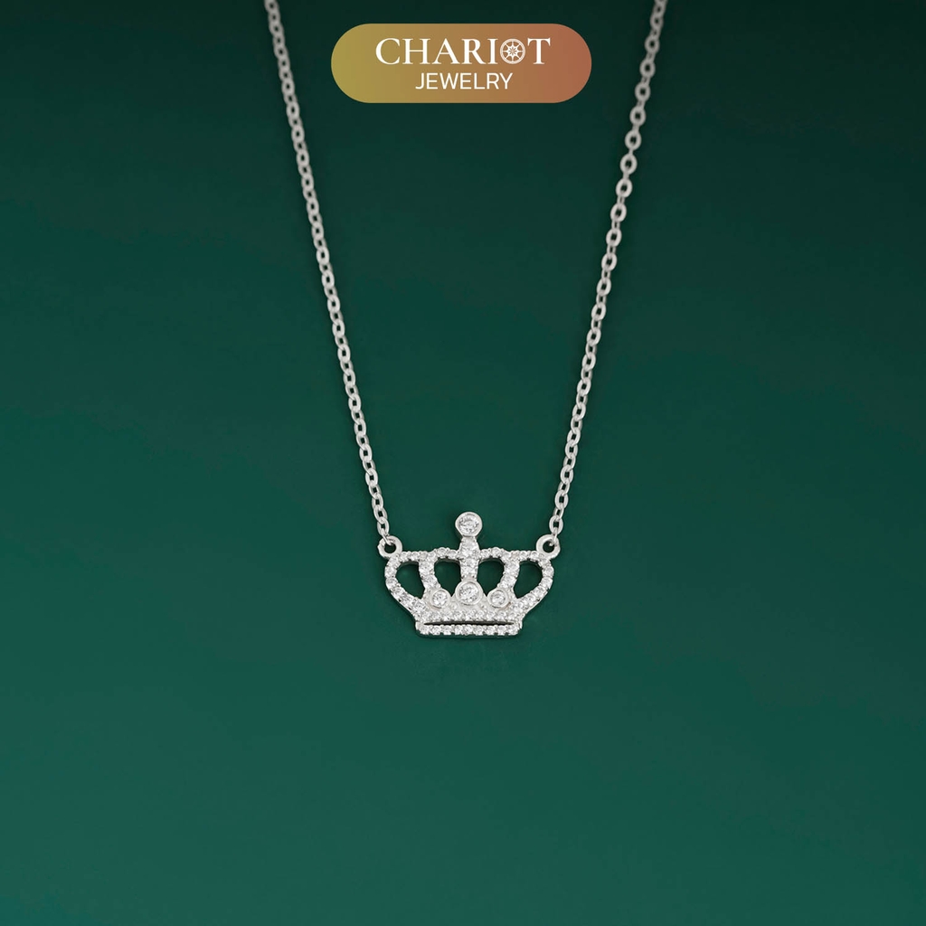 Dây chuyền s925 DCJ112 thiết kế hình vương miệng, đính đá CZ lấp lánh, ChariotJewelry
