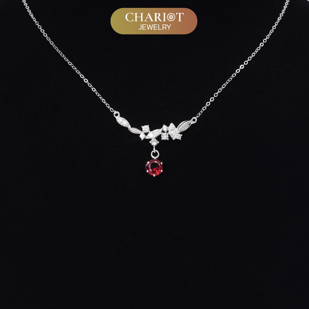 Dây chuyền DCJ64 dải hoa đính đá CZ trắng sáng S925 ChariotJewelry