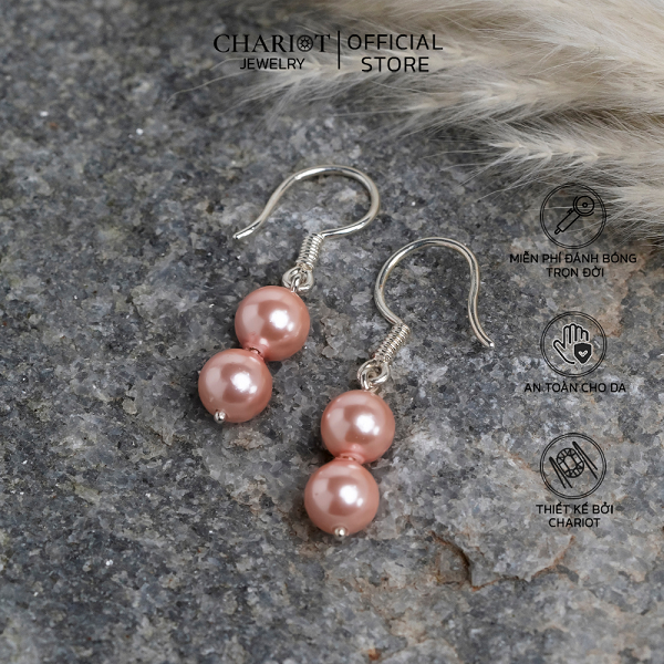 Khuyên tai nữ ECJ09 ngọc trai nhân tạo cực sang chốt bạc 925 ChariotJewelry