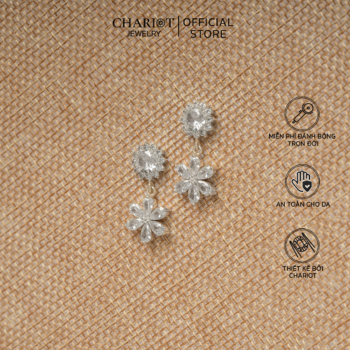 Khuyên tai bạc nữ ECJ13 hình bông hoa mặt trời, đính đá dành cho nữ ChariotJewelry